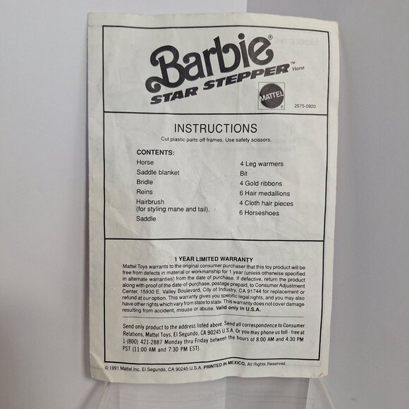 Mattel Other - Barbie Star Stepper Horse Instructions Manual 1991 Mattel Vintage